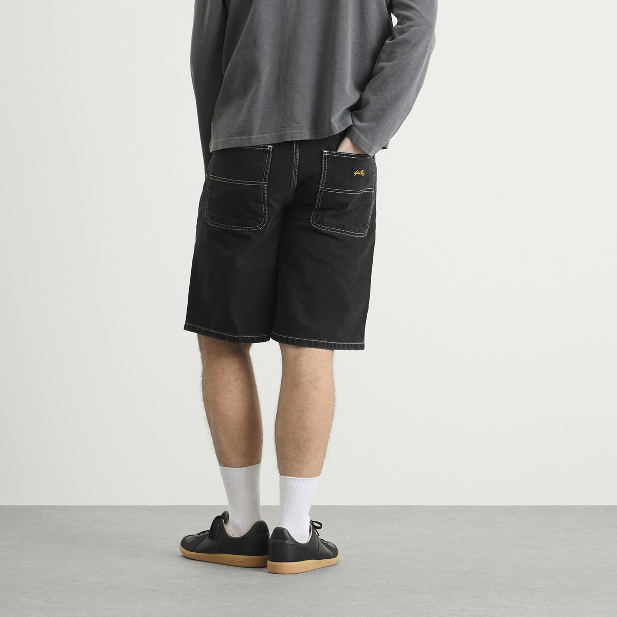 Stan Ray Men's Wide 5 Denim Shorts in Washed Black Denim