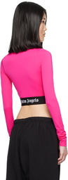 Palm Angels Pink Cropped Long Sleeve T-Shirt