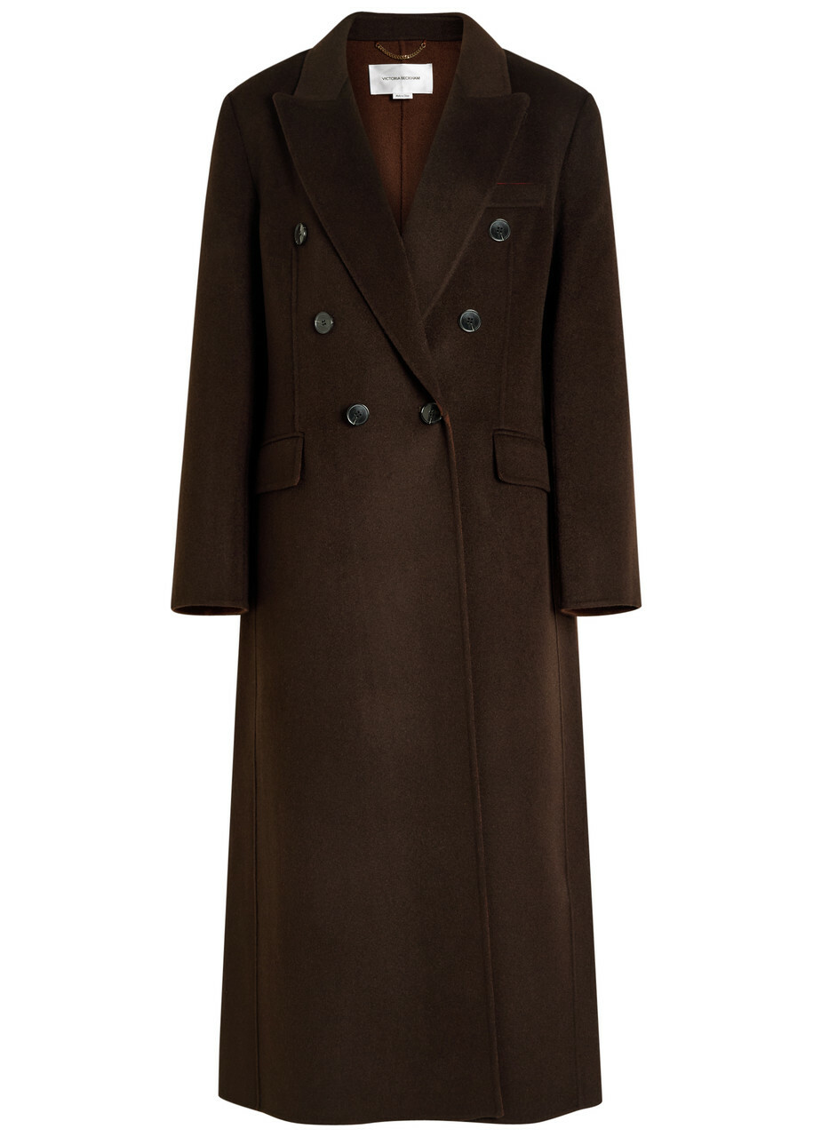 ジャケット Victoria Beckham Brown double-breasted coat in wool and cash Victoria Beckham Tan Fitted Saharan Jacket Victoria Beckham