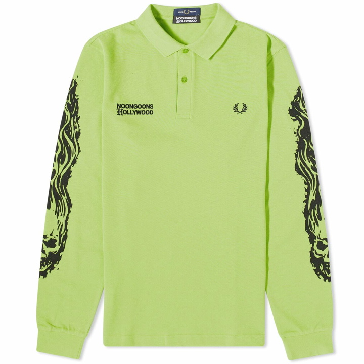 Photo: Fred Perry Men's x Noon Goons Printed Long Sleeve Polo Shirt in Lime Green