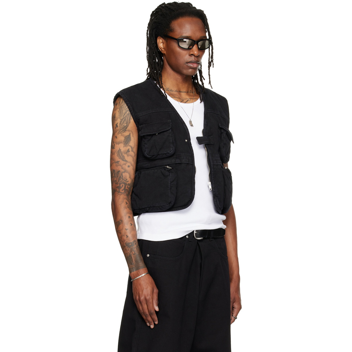 LU'U DAN Black Wadded Cargo Vest