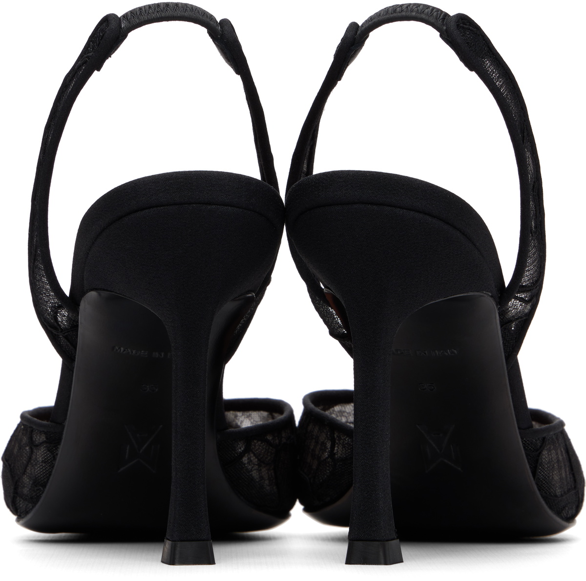 Amina Muaddi Black Camelia Lace Sling 90 Heels