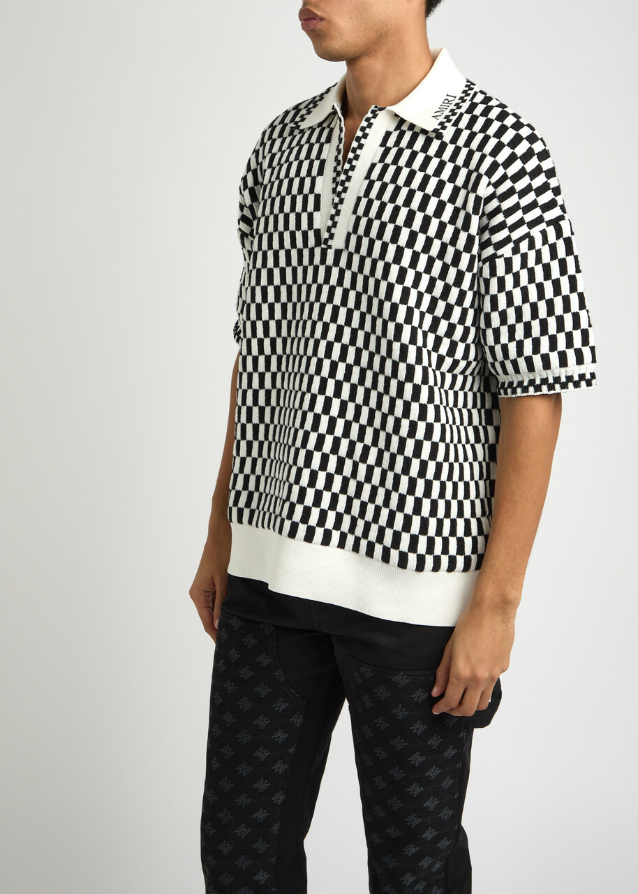 Amiri Checked Wool-blend Polo Shirt Black