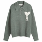 AMI Paris Men's Large A Heart Knitted Polo in Antique Clay