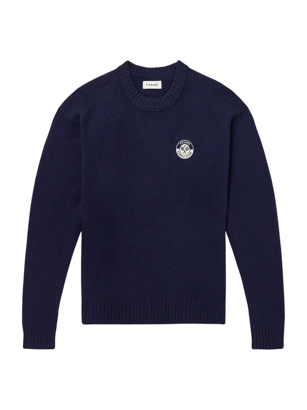 Photo: FRAME - Logo-Embroidered Cashmere Sweater - Blue
