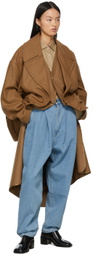 Hed Mayner Blue Pleated Denim Jeans