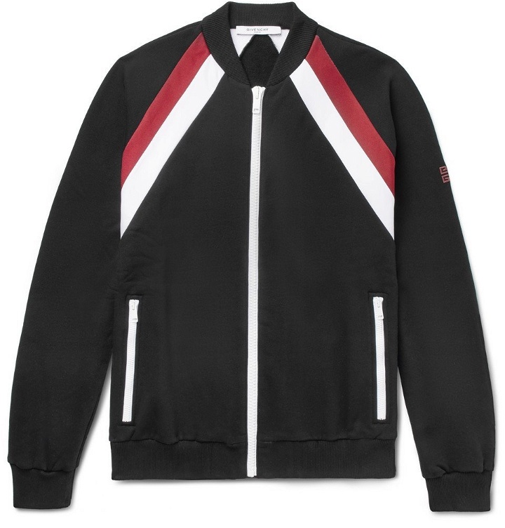 Photo: Givenchy - Slim-Fit Striped Fleece-Back Cotton-Jersey Bomber Jacket - Men - Black