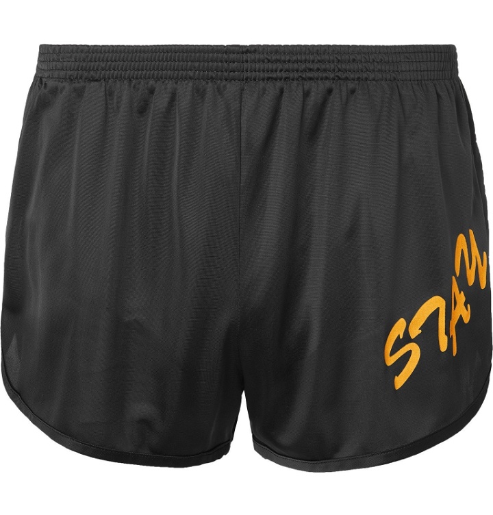 Photo: Y,IWO - Slim-Fit Printed Nylon Shorts - Black