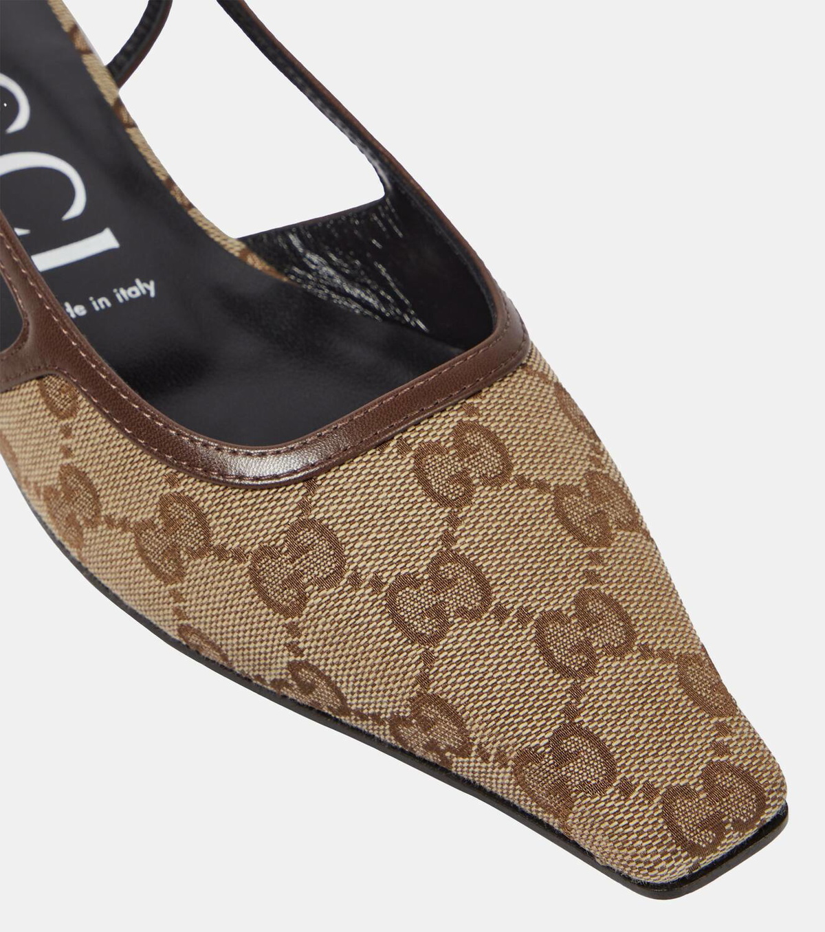 Gucci GG leather-trimmed slingback flats