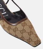 Gucci GG leather-trimmed slingback flats