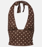 Oséree Lumière polka-dot halterneck crop top