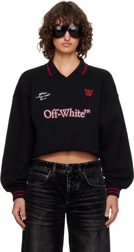 Photo: Off-White Black Sporty Crop Polo Logo Sweatshirt