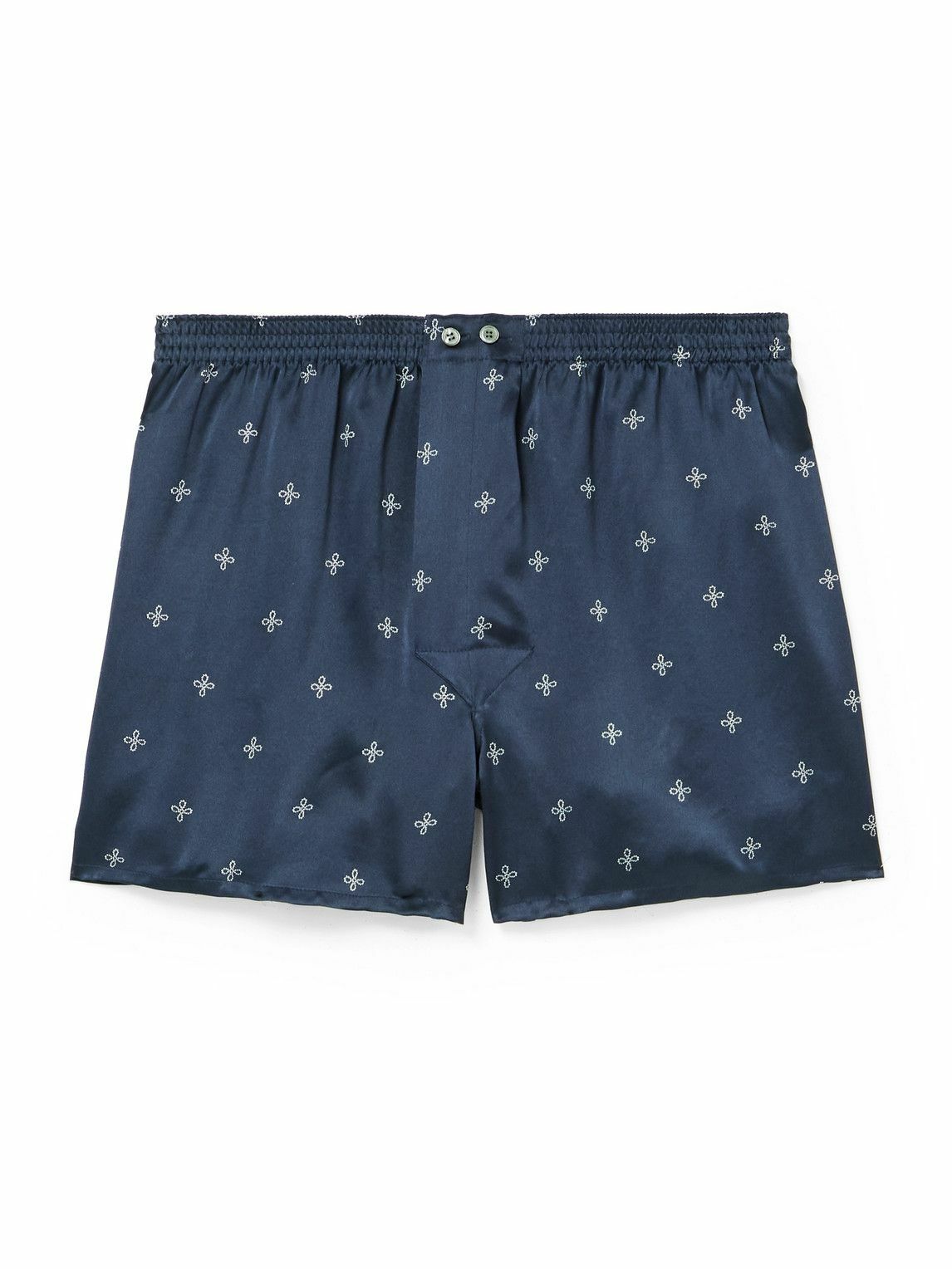 Derek Rose - Brindisi Printed Silk-Satin Boxer Shorts - Blue