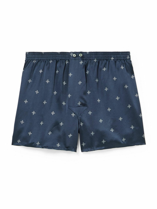 Photo: Derek Rose - Brindisi Printed Silk-Satin Boxer Shorts - Blue
