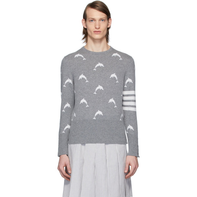 Photo: Thom Browne Grey Dolphin Half Drop Crewneck Sweater