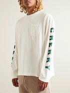 CHERRY LA - Garment-Dyed Stone-Washed Logo-Print Cotton-Jersey T-Shirt - Neutrals