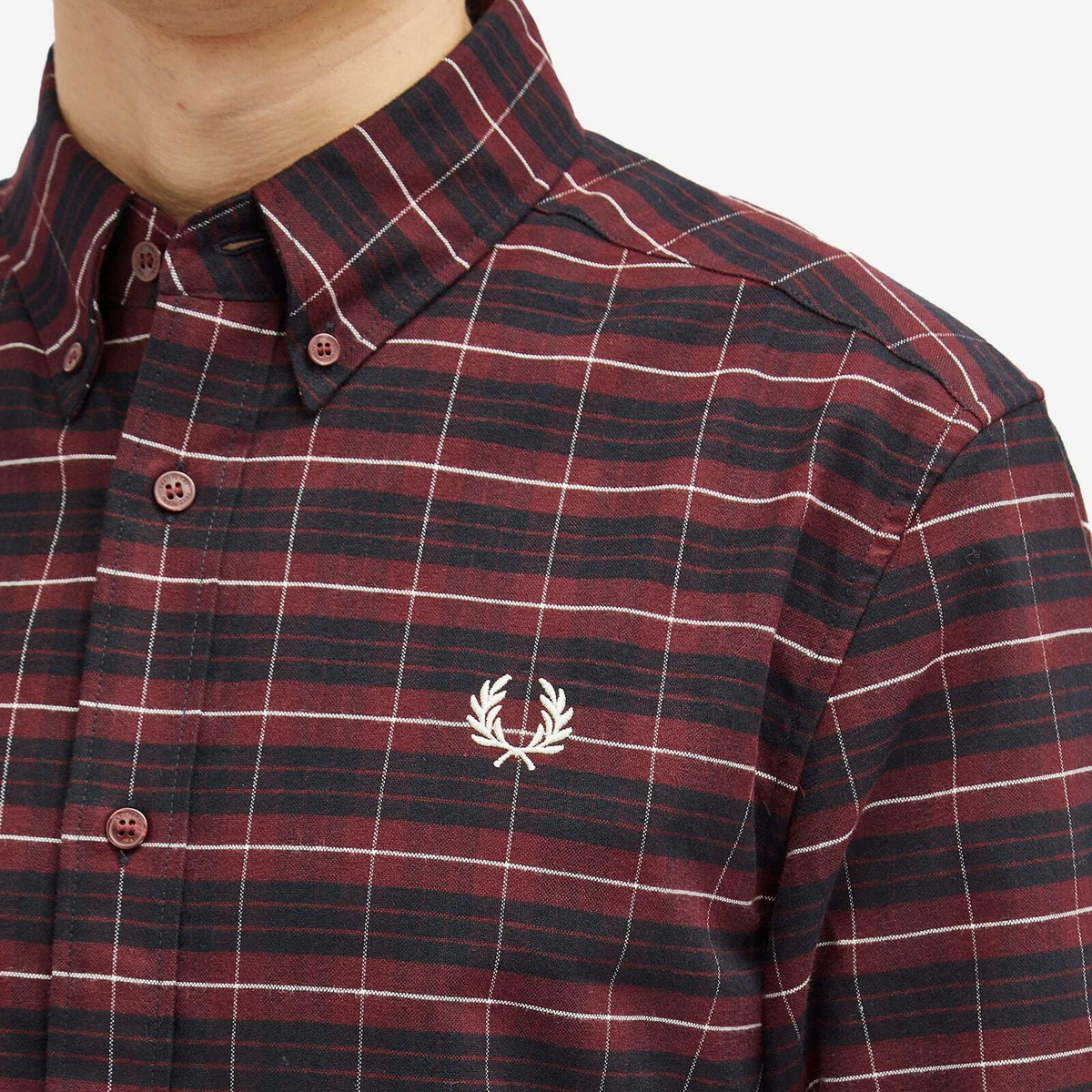 Fred Perry Men's Brushed Tartan Oxford Shirt in Oxblood Fred