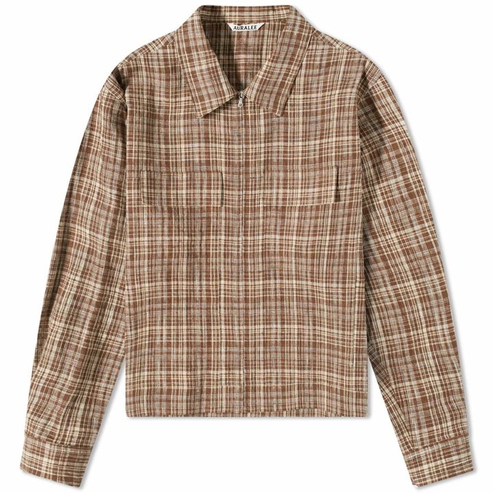 Photo: Auralee Men's Linen Silk Check Jacket in Brown Check