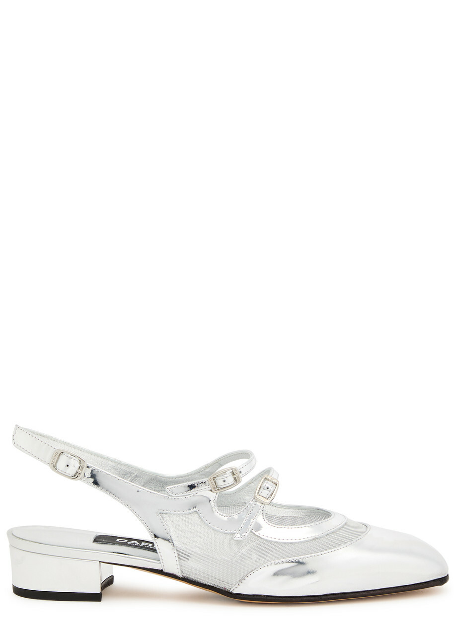 Carel Peche Night Leather Slingback Mary Jane Flats Silver