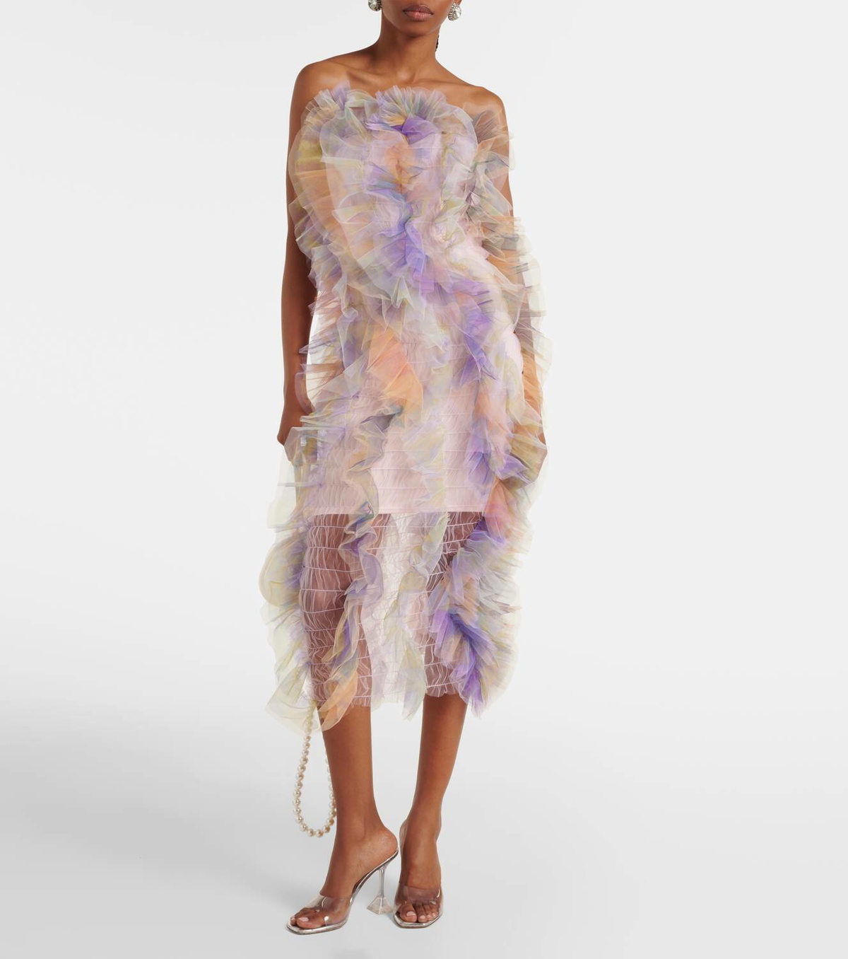 Susan Fang Shirred tulle maxi dress