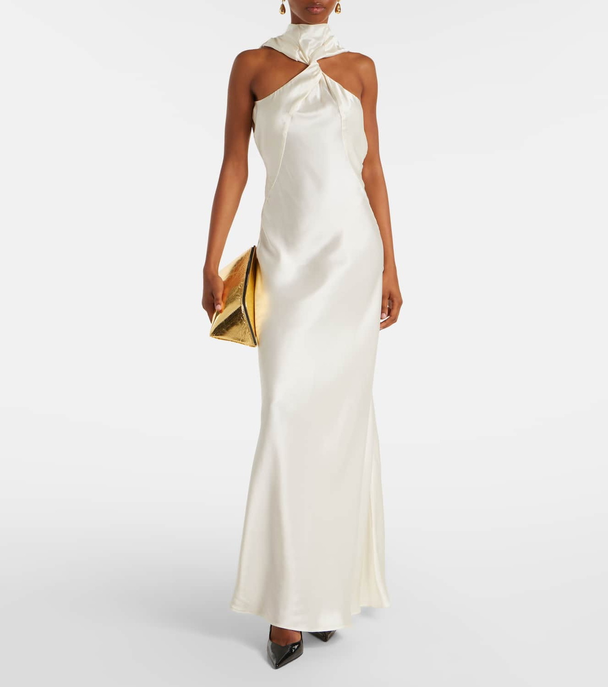 The Attico Gathered halterneck satin gown