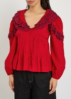 Damson Madder Caroline Embroidered Cotton-poplin Blouse Red
