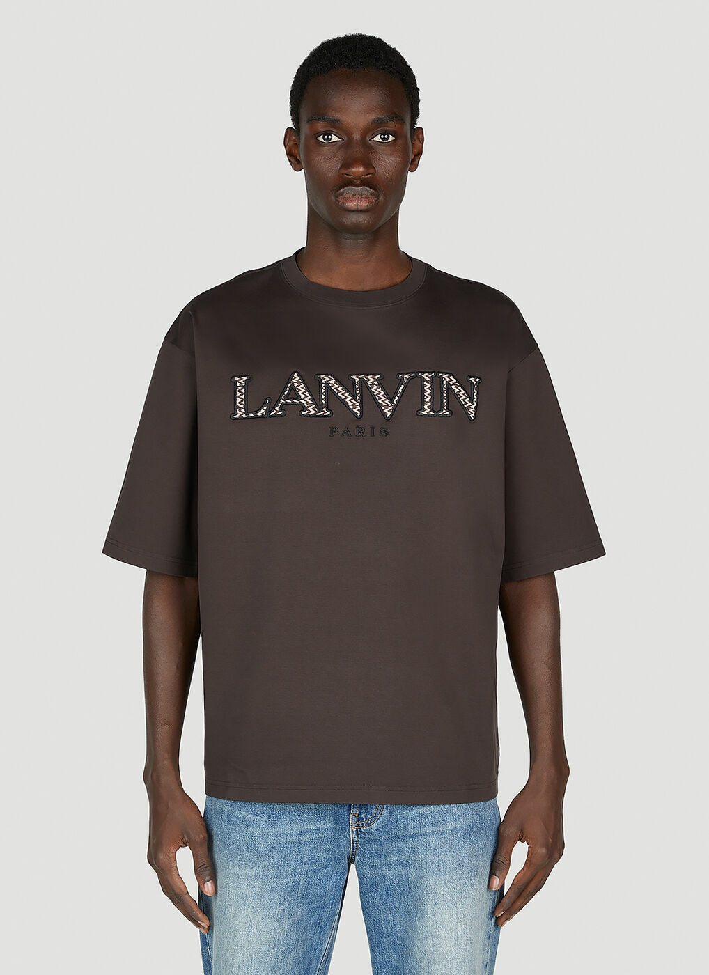 Lanvin - Logo Embroidery T-Shirt in Brown Lanvin