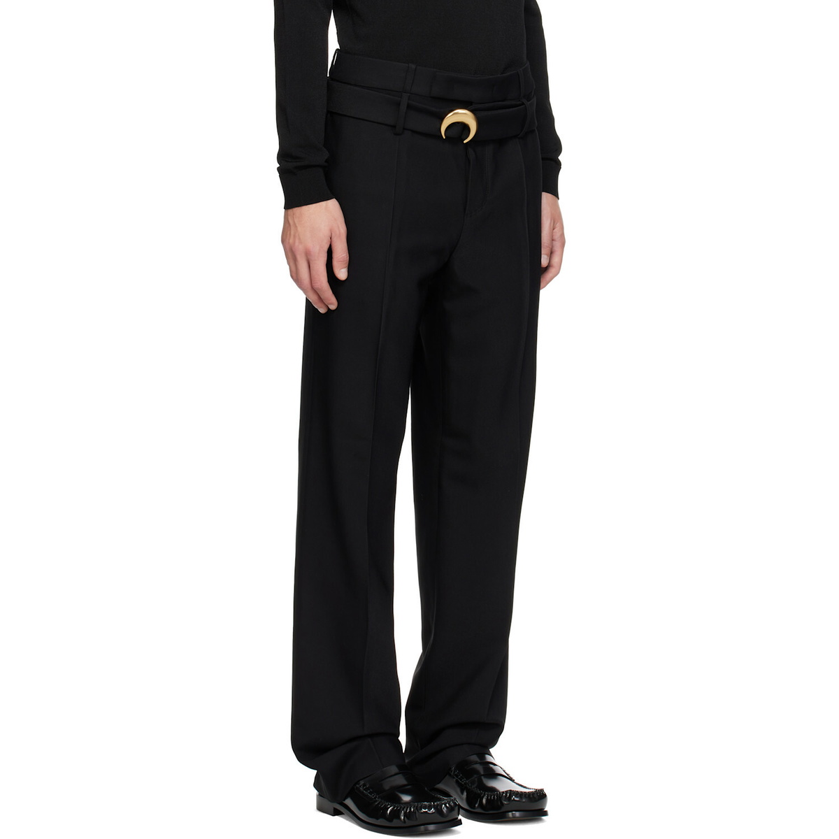 Marine Serre Black Tailored Belted Serge Trousers
