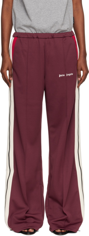 Photo: Palm Angels Burgundy Colorblock Zip Track Pants