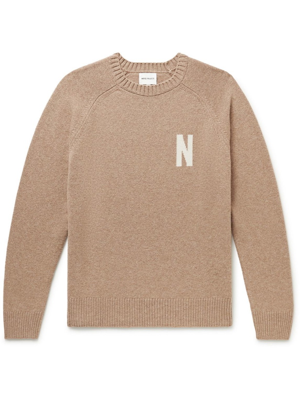 Photo: Norse Projects - Fridolf Logo-Intarsia Wool Sweater - Brown