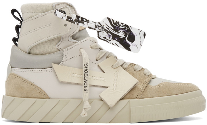 Photo: Off-White Beige High Top Vulcanized Leather Sneakers