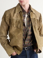 RRL - Elkhorn Fringed Suede-Trimmed Leather Jacket - Green