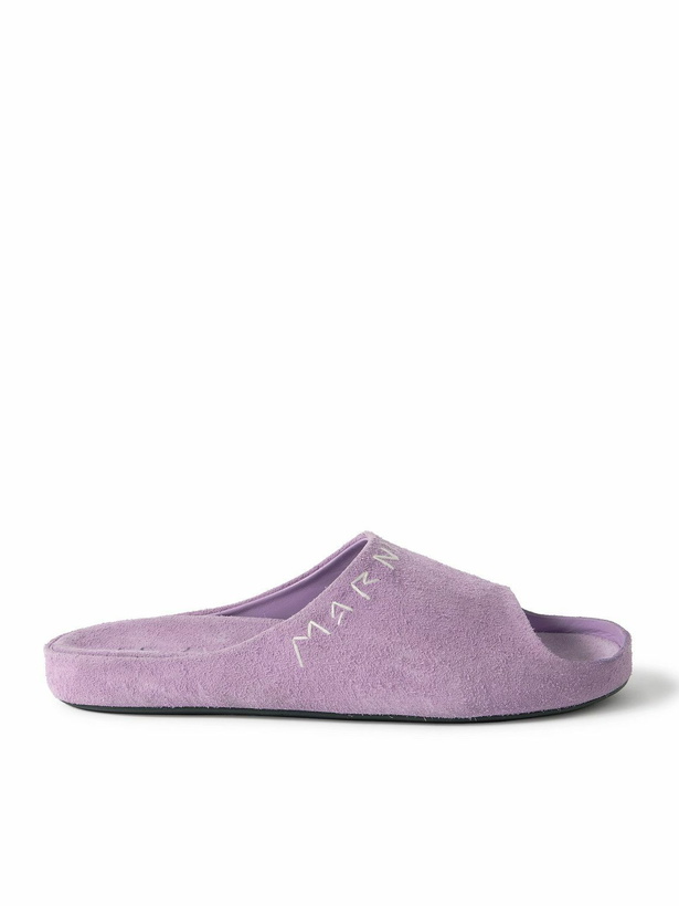 Photo: Marni - Logo-Embroidered Suede Slides - Purple