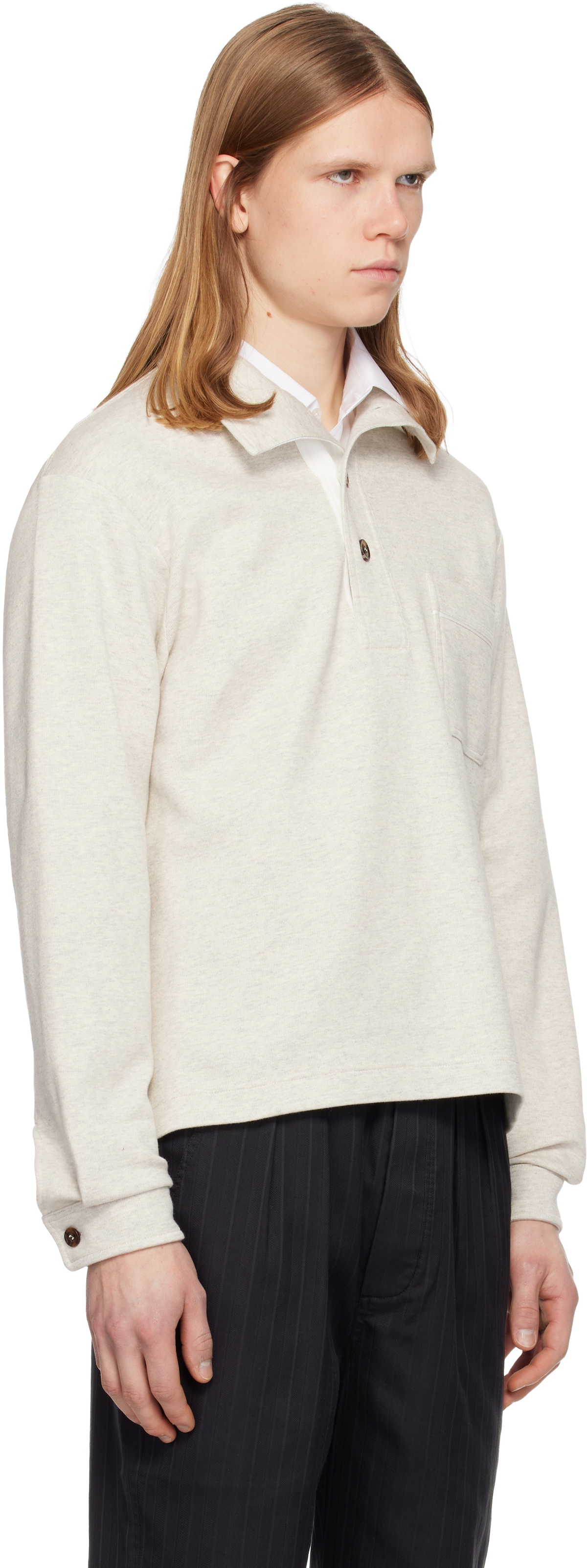 TOM FORD Beige Cotton Silk Cashmere Half Button Sweatshirt