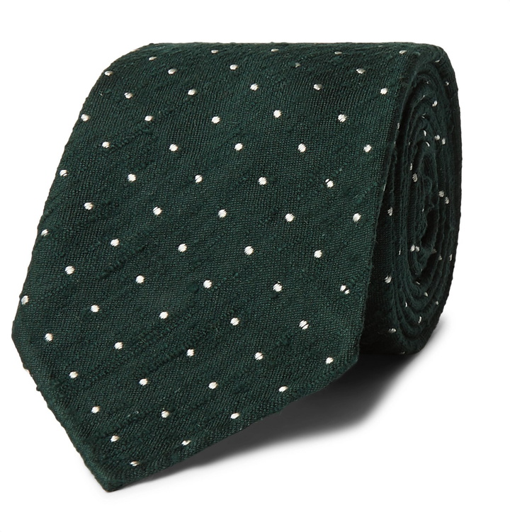Photo: Drake's - 8cm Embroidered Polka-Dot Slub Silk Tie - Green
