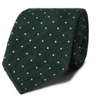 Drake's - 8cm Embroidered Polka-Dot Slub Silk Tie - Green
