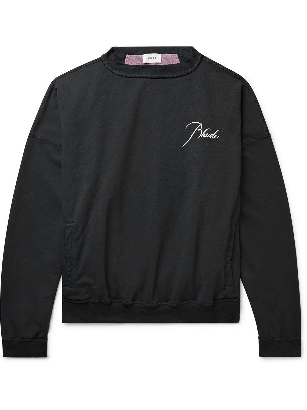 Photo: Rhude - Logo-Embroidered Panelled Cotton-Jersey Sweatshirt - Black