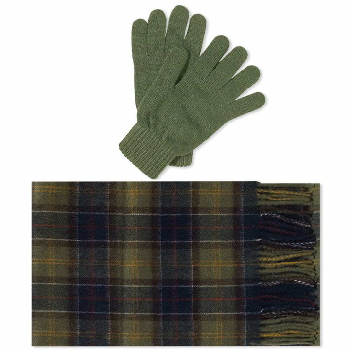 Photo: Barbour Men's Tartan Scarf & Glove Gift Set in Classic Olive