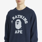A Bathing Ape Men's College Waffle Crewneck Sweater in Navy