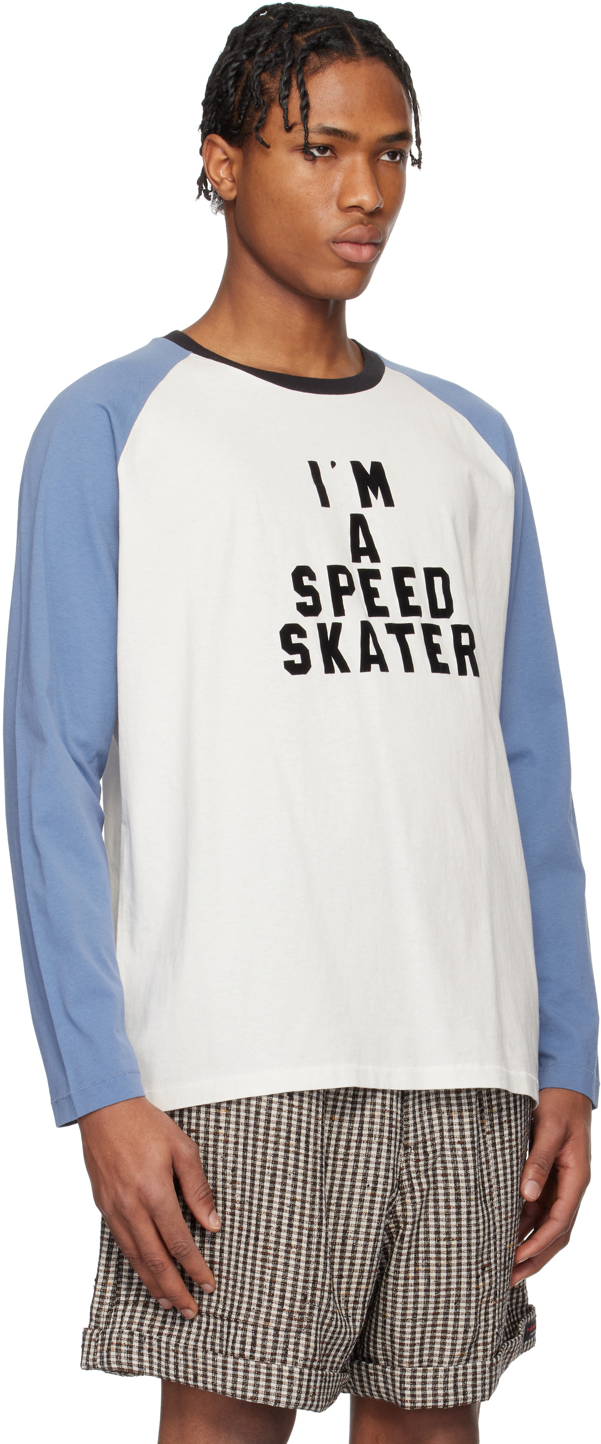 トップス 25SS BODE SKATER TEE SIZE M BODE Skater Tee in Blue Cream in Blue & Cream | FWRD