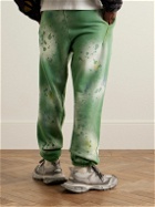 RRR123 - Gym Bag Logo-Print Paint-Splattered Cotton-Jersey Sweatpants - Green