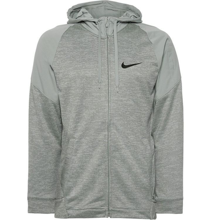 Photo: Nike Training - Striped Dri-Fit and Loopback Jersey Zip-Up Hoodie - Gray