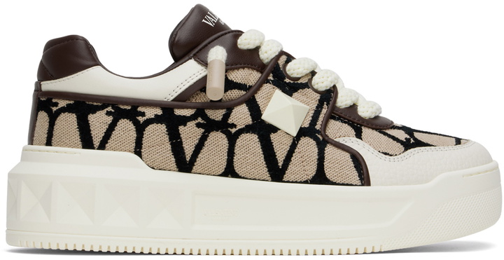 Photo: Valentino Garavani Beige & Brown One Stud XL Low-Top Sneakers