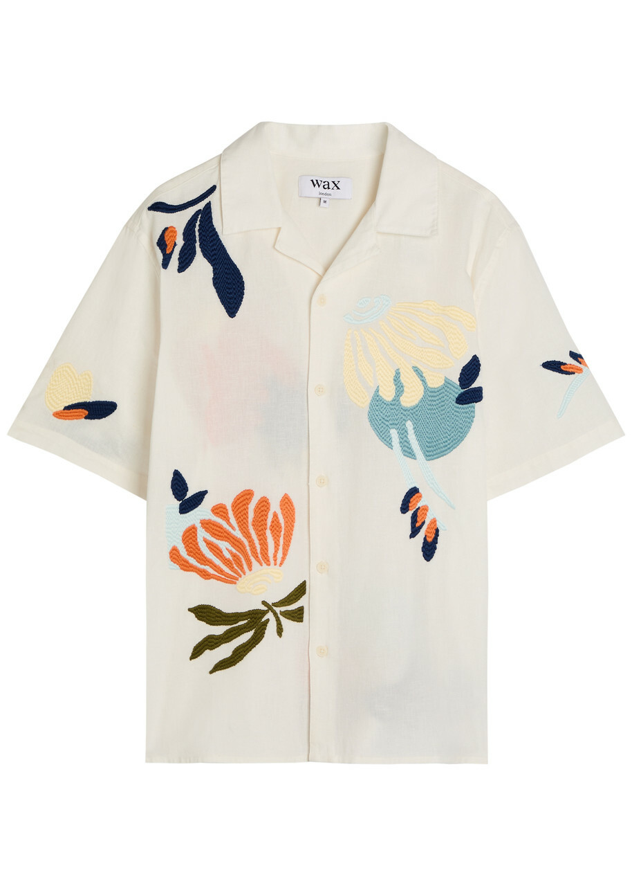 Wax London Didcot Embroidered Cotton and Linen-blend Shirt Multicoloured 1