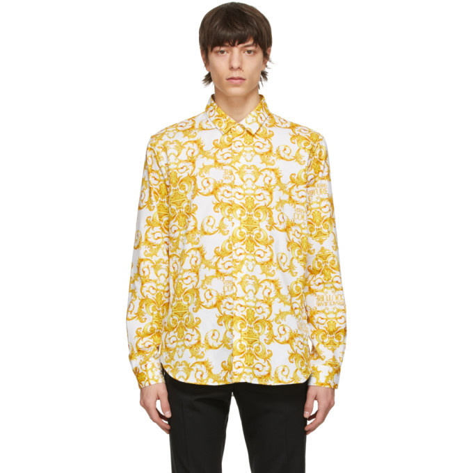 Photo: Versace Jeans Couture White and Gold Logo Baroque Print Shirt