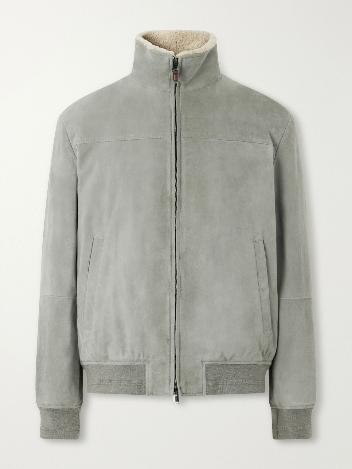Canali - Padded Shearling-Trimmed Suede Bomber Jacket - Green