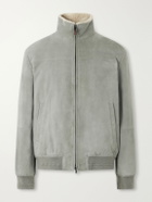 Canali - Padded Shearling-Trimmed Suede Bomber Jacket - Green