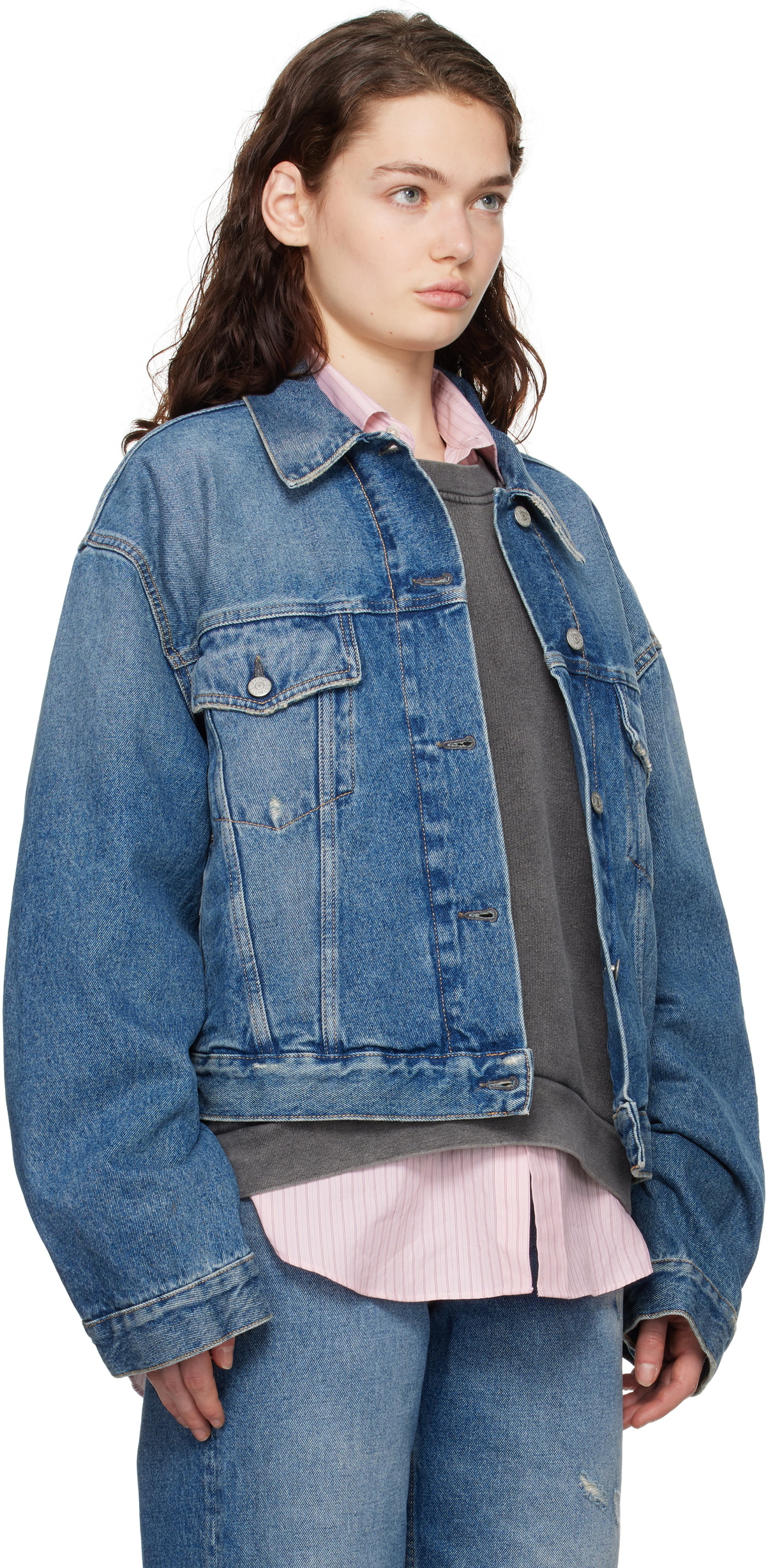 Acne Studios Blue Relaxed Cropped Fit Denim Jacket Acne Studios