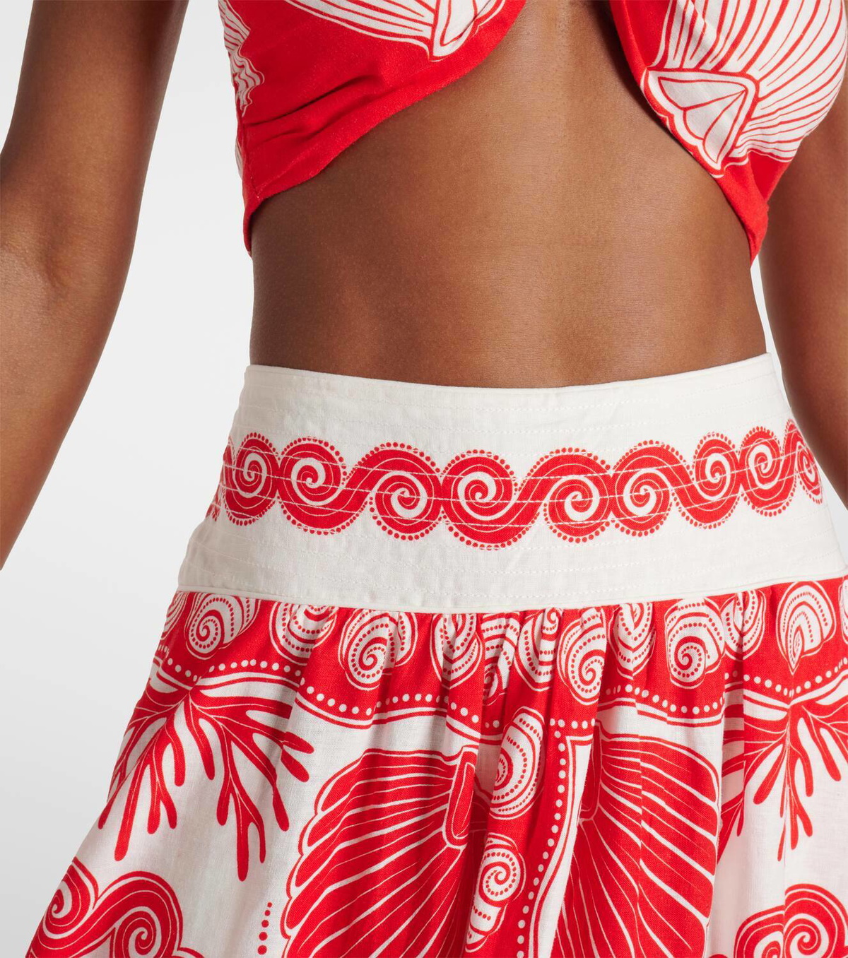 【Farm Rio】 Red Ainika Shellリネンブレンドブラトップ Farm Rio Red Ainika Shell linen-blend maxi skirt Farm Rio