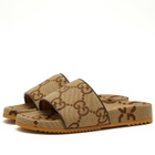 Gucci Men's Sideline Jumbo GG Jacquard Slide in Camel